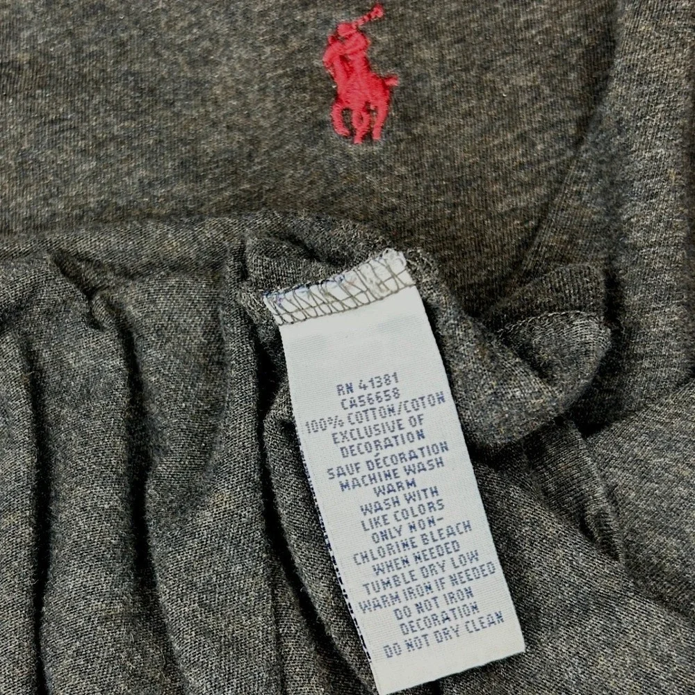 Polo Ralph Lauren T-Shirt Large Mens Charcoal Gray Heather Red Pony Logo Cotton